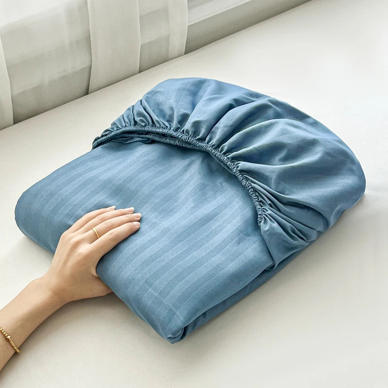 High Quality Striped Embossed Fitted Sheet 1Pc- Microfiber Soft Touch,Breathable Wrinkle Free Anti-Slip, Solid Color Multi-Sizes