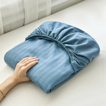 High Quality Striped Embossed Fitted Sheet 1Pc- Microfiber Soft Touch,Breathable Wrinkle Free Anti-Slip, Solid Color Multi-Sizes
