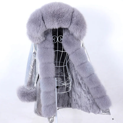 2026 Maomaokong Women's Winter Coats Rabbit Lining Jacket Natural Real Raccoon Fur Collar Parka Fox Fur Long Female Clothing