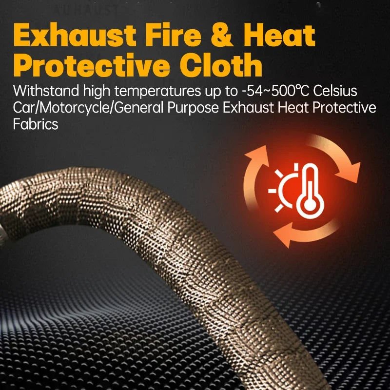 5m Roll Fiberglass Heat Shield Motorcycle Fiberglass Heat Shield Tape Exhaust Thermal Tape High temperature with Stainless Ties