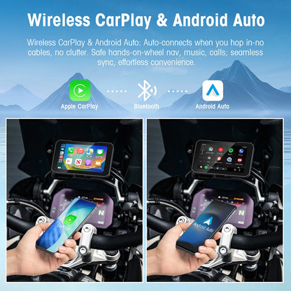 5inch Motorcycle  Screen Moto DVR GPS Navigation Wireless Carplay Android Auto IP67 Waterproof Moto
