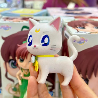 Bandai Sailor Moon  Anime Figure Luna Artemis Cat Model Statue Kawaii Cute Collection Desktop Decoration Doll Toy Birthday Gift