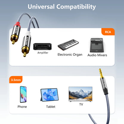 SUNKANDI RCA to 3.5mm Audio Cable,3.5mm to 2 RCA Male to Male Stereo Aux Cord for Smartphones, MP3, Tablets, Speakers, HDTV