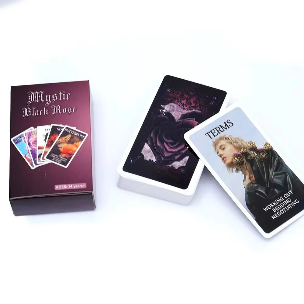 Mystic Black Rose Oracle Deck 78 Pcs Situations Tarot Cards Twin Flame Love Keywords Deck Healing Shadow Work Unique 10.3*6cm