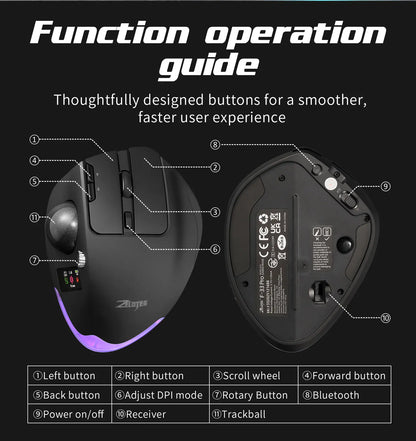 Lefon F33Pro Trackball Ergonomic Mouse 2.4G Wireless Mouse Rechargeable Bluetooth Programmable Mice for PC Office Drawing