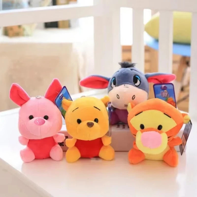 12cm Winnie the Pooh Bear Tiger Pig Anime Cute Cartoon Plush Dolls Toys Keychain Pendant Room Decoration Kids Birthday Gift