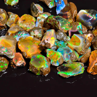 25-70CT Genuine Ethiopian Opal Rough Natural Fire Opal Loose Stone Play Of Color Gemstone For Jewelry Making Mineral Specimen
