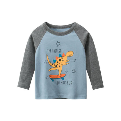 2026 Spring  Autumn Children Boys Long Sleeve T-Shirts Cartoon Dinosaur Cotton Tops 2-8 Years Kids Baby Boy Tees Toddler Clothes