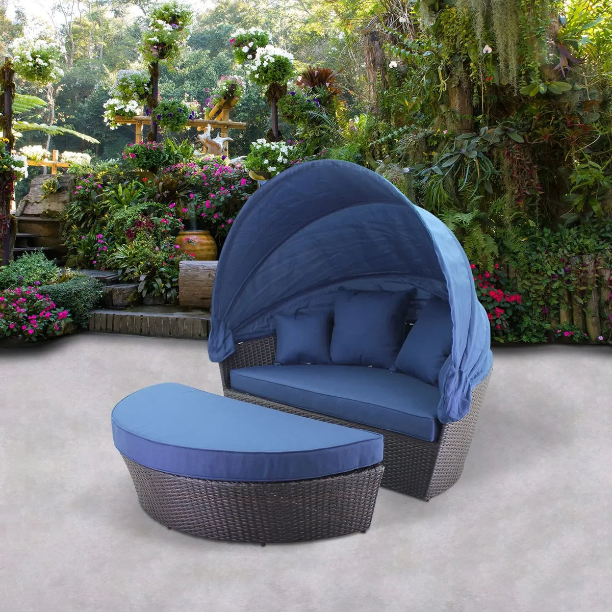 ABB  outdoor rattan bed round bed recliner Internet celebrity bed and breakfast garden hotel villa courtyard sofa