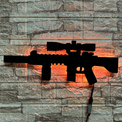 ZK30 creative luminous gun model wall hanging LED wall light wooden board indoor bar decoration USB night light cable 2 meters