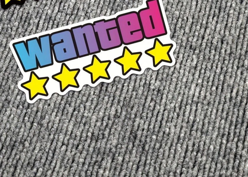 WANTED sticker, vinyl decal, waterproof, laser cut, car bumper sticker, motorcycle decal, laptop sticker, luggage sticker,