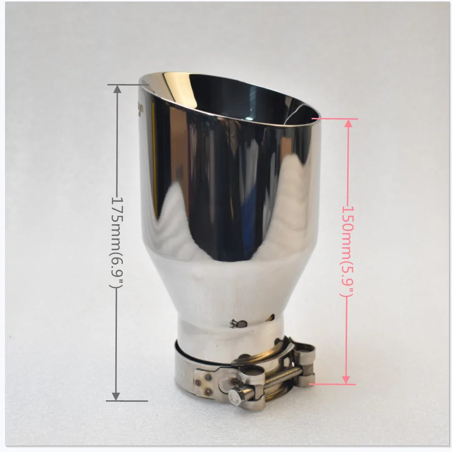 MILLTEK SPORT 304 Stainless Steel Exhaust Tip 2.5 Inch Inlet 4 Inch Outlet 6.9 Inch Long Slant Mount Tailpipe Nozzle