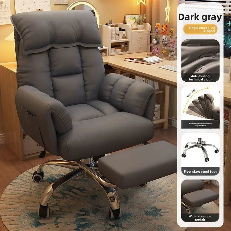 Comfortable Computer Chair with Armrest Footrest Home Office Dormitory Lounge Recliner Back Support Pillow Adjustable Seat