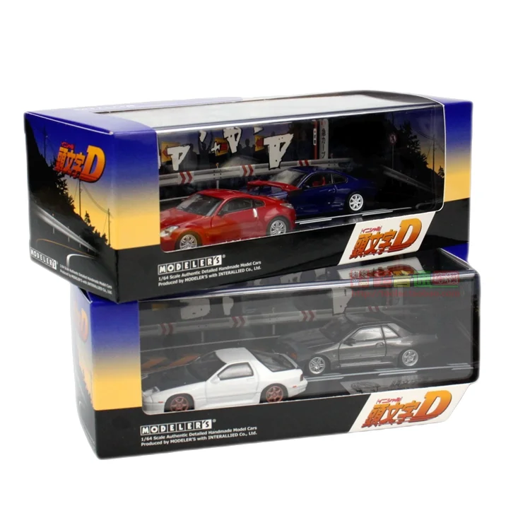 Anime 1:64 first text D AE86 RX7 NSX with scene set Alloy die-cast simulation car model,adult decoration,boy toy,children's gift