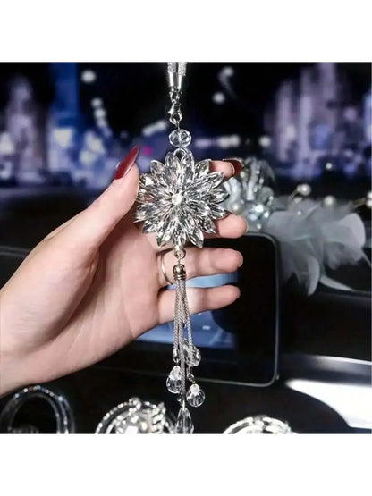 Lotus Double-Sided Crystal Snowflake Pendant with Tassel – Car Decoration, Ideal Gift for Valentine's Day, Christmas & More.