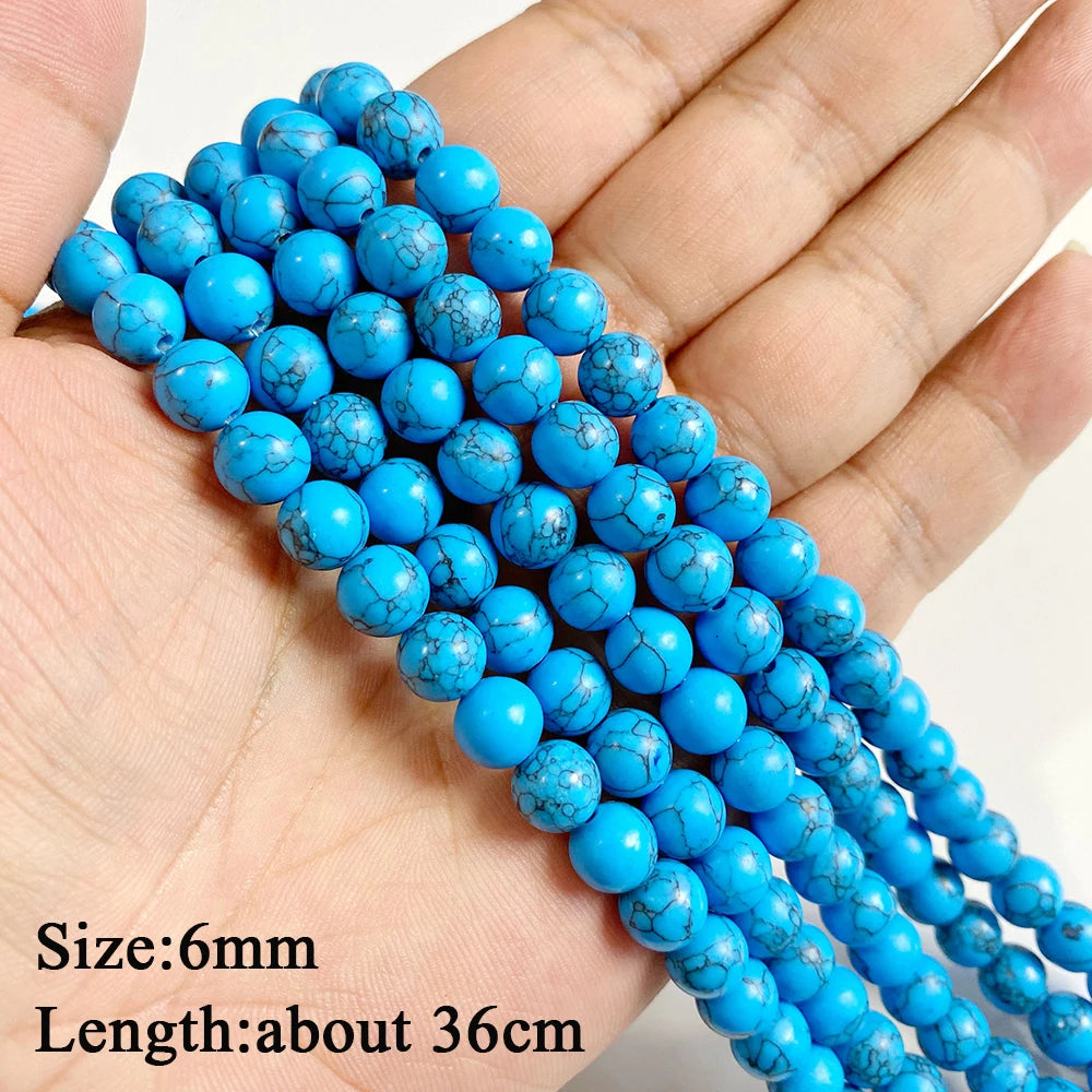 Blue Turquoise Stone Bead Irregular Round Oval Square Heart Loose Spacer DIY Beads Fit Jewelry Making Bracelet Necklace Handmade