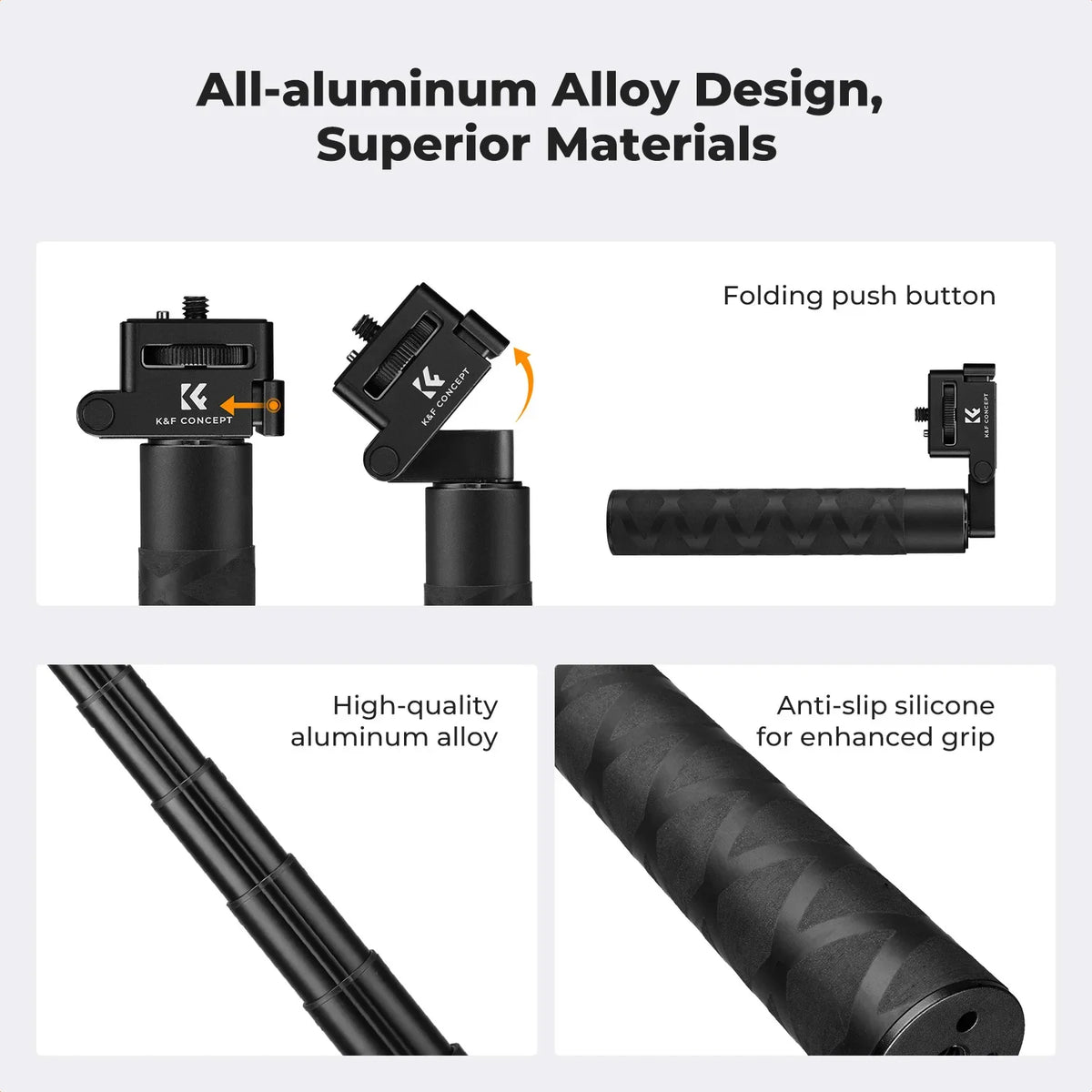 K&F CONCEPT Foldable Selfie Stick for Insta360 X6 X5 X4 DJI Osmo 360 92.5cm/36.4inch Aluminum Alloy Extension Rod Invisible Pole