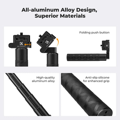 K&F CONCEPT Foldable Selfie Stick for Insta360 X6 X5 X4 DJI Osmo 360 92.5cm/36.4inch Aluminum Alloy Extension Rod Invisible Pole