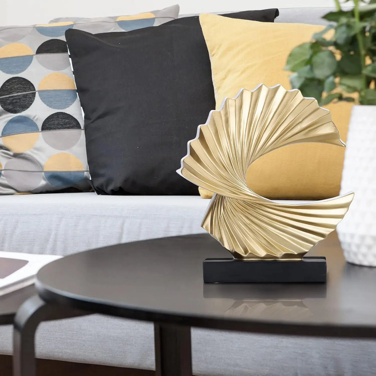 Modern Abstract Sculpture Art Deco Decor, Gold Ocean Wave Sculpture Large Home Decor Accents, Gold Statue for Men Office House M