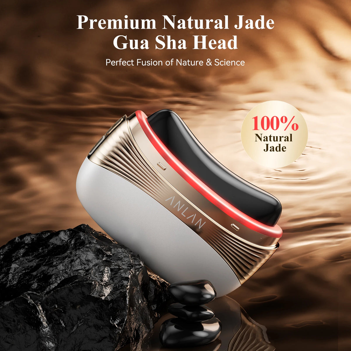 ANLAN 2 In 1 Gua Sha Massager Natural Jade Massage Head 3-Color LED Skincare Microcurrent Scalp Care Vibration Massage Comb