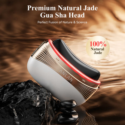 ANLAN 2 In 1 Gua Sha Massager Natural Jade Massage Head 3-Color LED Skincare Microcurrent Scalp Care Vibration Massage Comb