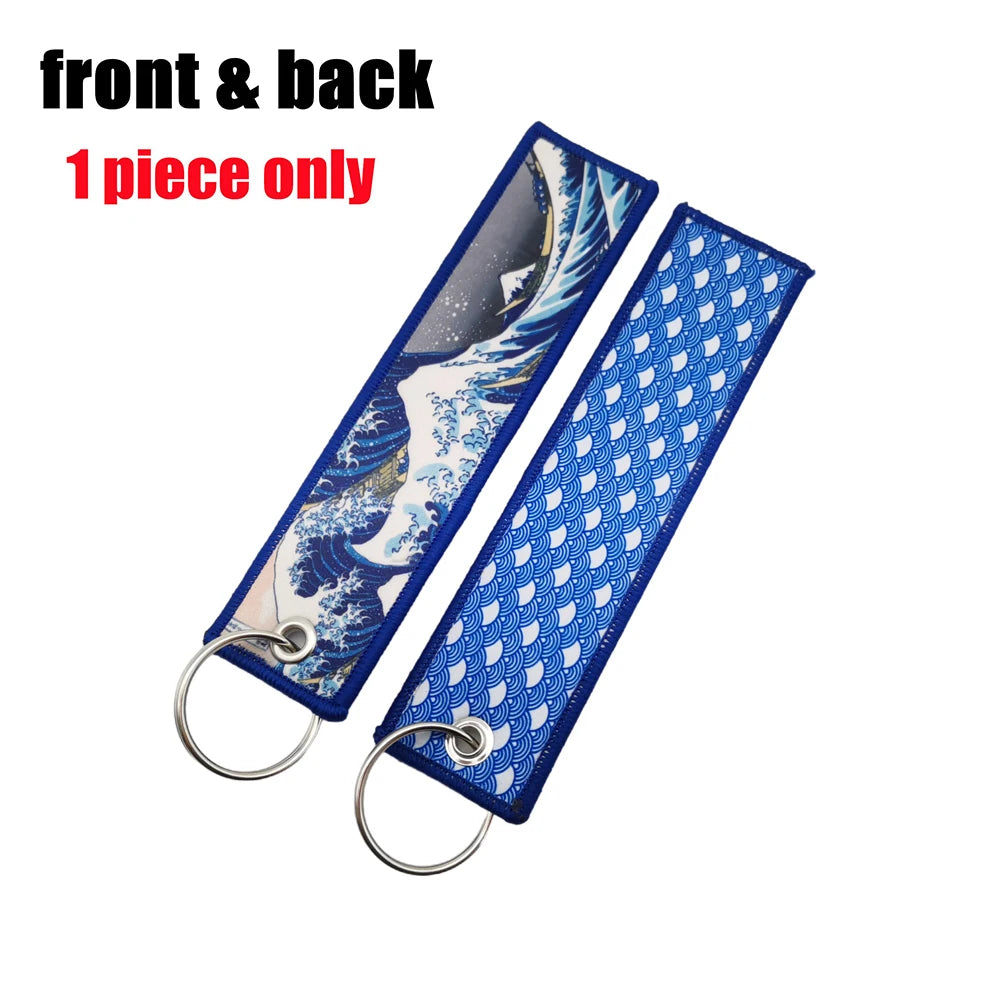 JDM Modification Culture Keychain Hokkaido waves Keyring Strip Cloth Car Motorcycle Key Chain Holder Backpack Pendant Accessory