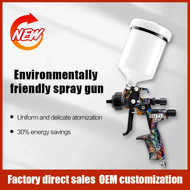 Sutu 5800 Pneumatic Spray Gun 1.3mm Stainless Steel Spray Nozzle 600ml Pot Car Furniture Spray Paint Clear Atomization