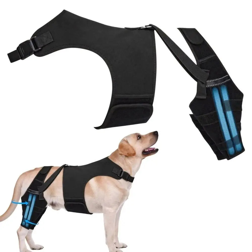 Adjustable Dog Knee Brace Anti-Licking Comfortable Fit Elbow Protection Cover Black with 4 Stabilizers Dog Rear Leg Brace