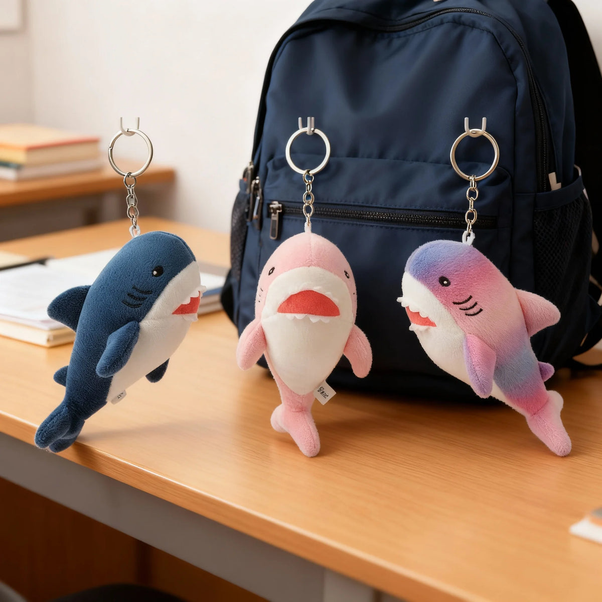 Shark Plush Keychain Blue Grey Purple Mix Kawaii Stuffed Animal Toys Backpack Charm Boys Girls Kids Unique Design Birthday Gifts