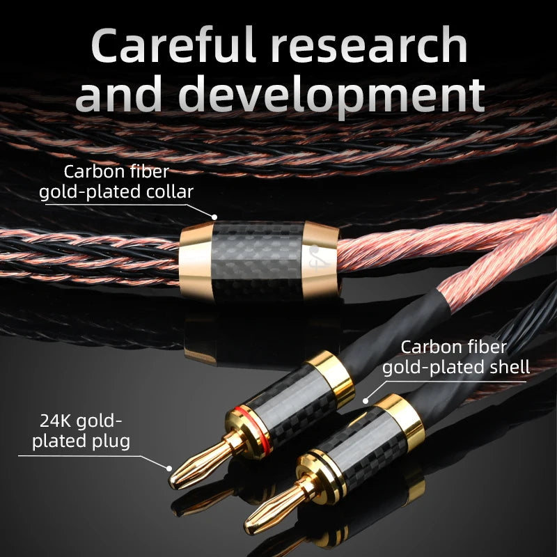 One Pair HiFi OCC Main Speaker Cable High-end Anti-noise Carbon Fiber Banana and Y Plug Speaker Audio Cable