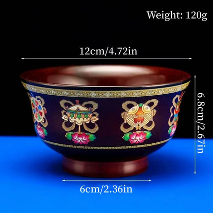 Tibetan-Style Solid Wood Dark-Colored Tsampa Bowl,Auspicious Wooden Butter Tea Bowls,Handicraft Holy Water Bowl Buddhist Item