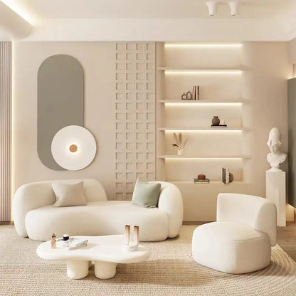 Creamy Style Minimalist Design Lamb Velvet Fabric Half Round Circle Cloud Sofas Sets Indoor Curved Couch for Home Living Room