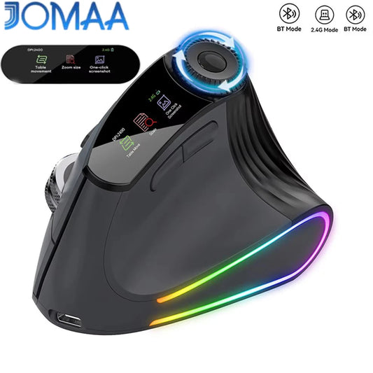 Backlit Wireless Ergonomic Mouse with Smart Flying Scroll,Function Adjustment Knob,Bluetooth&2.4G Rechargeable Gaming Mouse