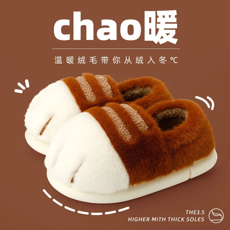 Winter Warm Slipper Women Home Fuzzy Cat Tiger Paw Claw Fur Plush Indoor Lazy man Thermal Furry House Shoe Funny Flat flip flop