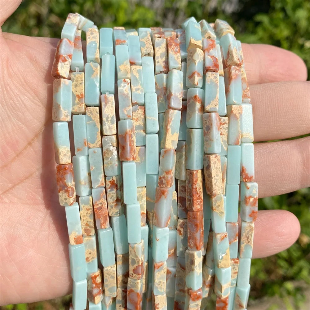 4x13mm Natural Stone Tube Rectangle Sea Sediment Lapis Lazuli Opal Amethysts Quartz Beads for Jewelry Making DIY Bracelet