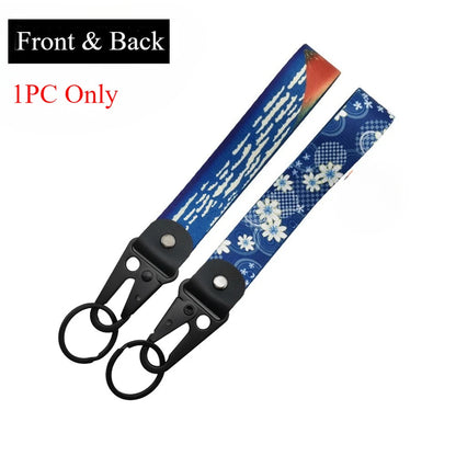 JDM Style Ukiyo-e Crane Keychain Racing Modified Nylon Motorcycle Keyring Auto Key Holder Accessories