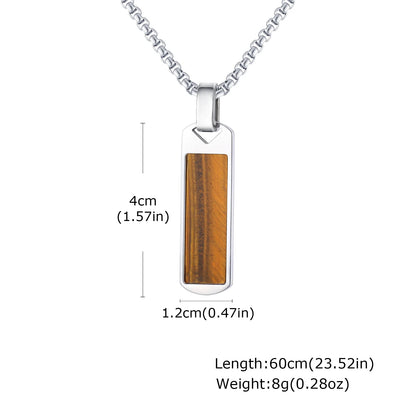 Trendy Pendant Necklaces for Men,Square Natural Stone Stainless Steel Necklaces,Hip Hop Healing Jewelry Gifts for Husband Dad