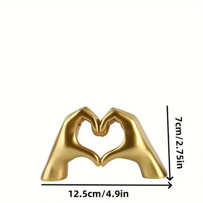 1PC Golden Heart Hand Statue, Mini Resin Valentine/Birthday Gift for Bedroom/Office/Entryway Decor w/Gift Box