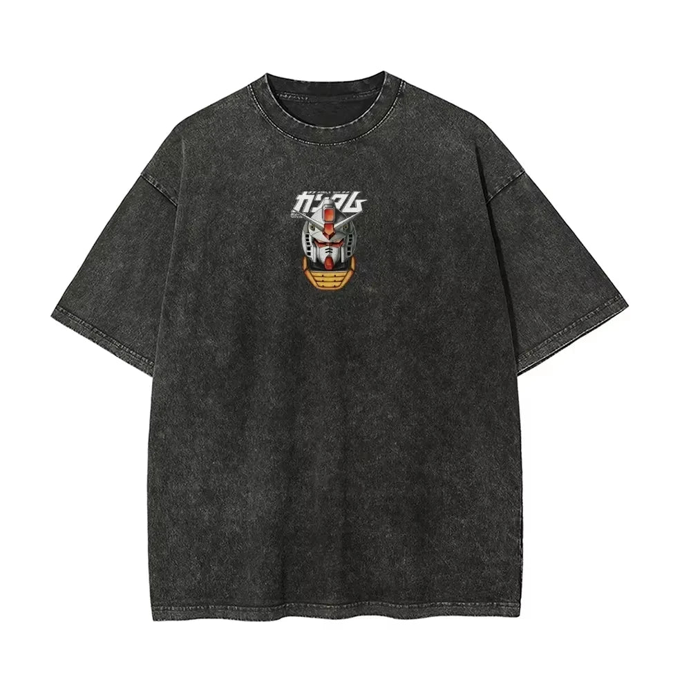 2026 Gundam Anime Printed T-shirt Men's and Women's Washed T-shirt High Quality Vintage Cotton T-shirt Harajuku Y2K Tops