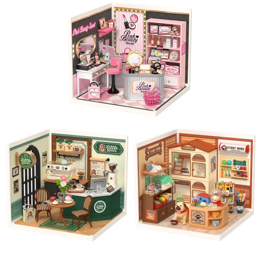Rolife Pink Beauty Secret Super Creator DIY Miniature House Kit Model Kits for Adults to Build Home Desk Bookshelf Decoration