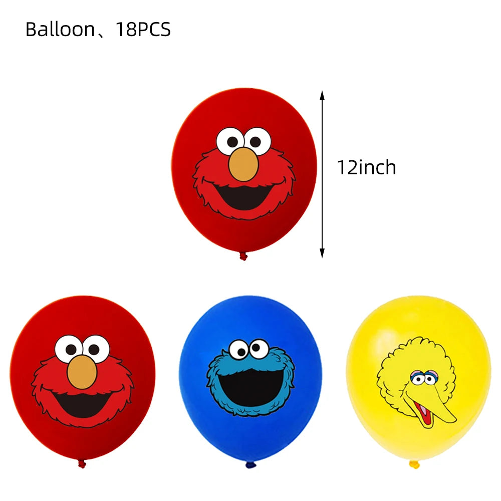 Cartoon Sesames Streeted Birthday Party Decoration Elmo Theme Balloon Set Plates Tissue Tablecloth Party Supplies Baby Shower