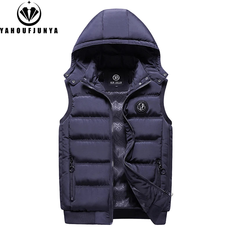 Men Autumn Sleeveless Fleece Warm Detachable Hooded Vest Men Winter Outdoors Casual Solid Pocket Zipper Fashion Vest Male Coat