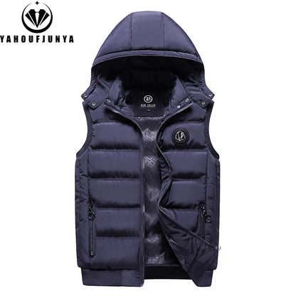 Men Autumn Sleeveless Fleece Warm Detachable Hooded Vest Men Winter Outdoors Casual Solid Pocket Zipper Fashion Vest Male Coat