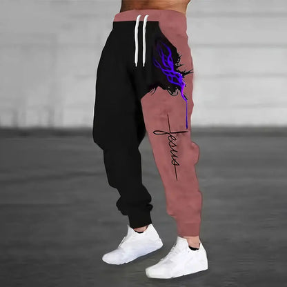 Winter New Thick Warm Pants Fashion 3D Geometric Pattern Printed Sweatpants Men Loose Casual Pocket Drawstring Sweatpants
