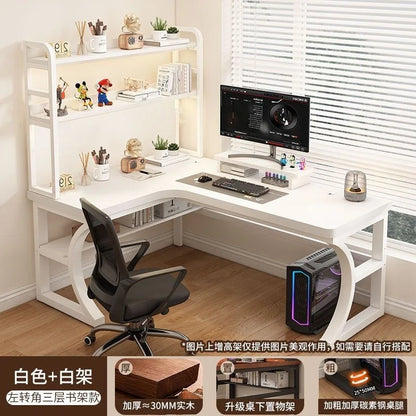 Computer Desk Corner Multi Functional Double Writing Table L Shaped Office Desk with Bookshelf Study Desk for Home Furniture