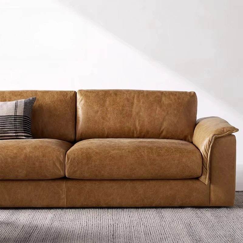 Modern Retro Industrial Style  Indoor Living Room Couch Oil Wax Genuine Leather Combination 1 2 3 Seater Modern Hotel Sala Sofa