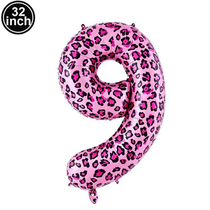 32 Inch Pink Leopard Print Number Foil Balloon 0‑9 Digit Balloon Wild Animal Helium Balloon for Birthday Anniversary Party Decor