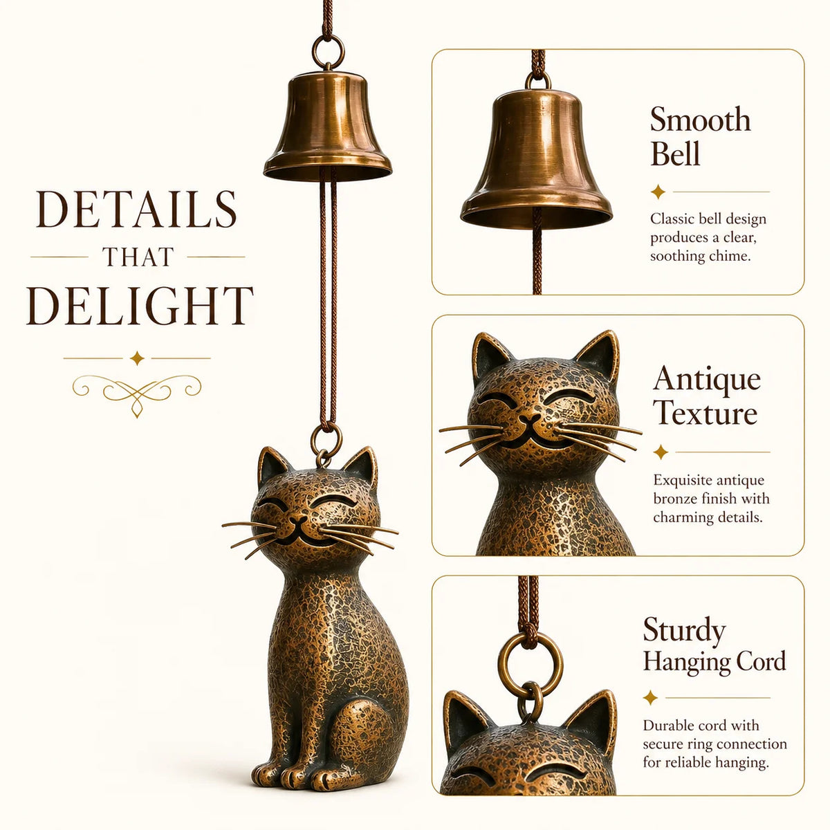 Cat Wind Chime Antique Copper Brass Cat Wind Chime Door and Window Decoration Outdoor Courtyard Decoration