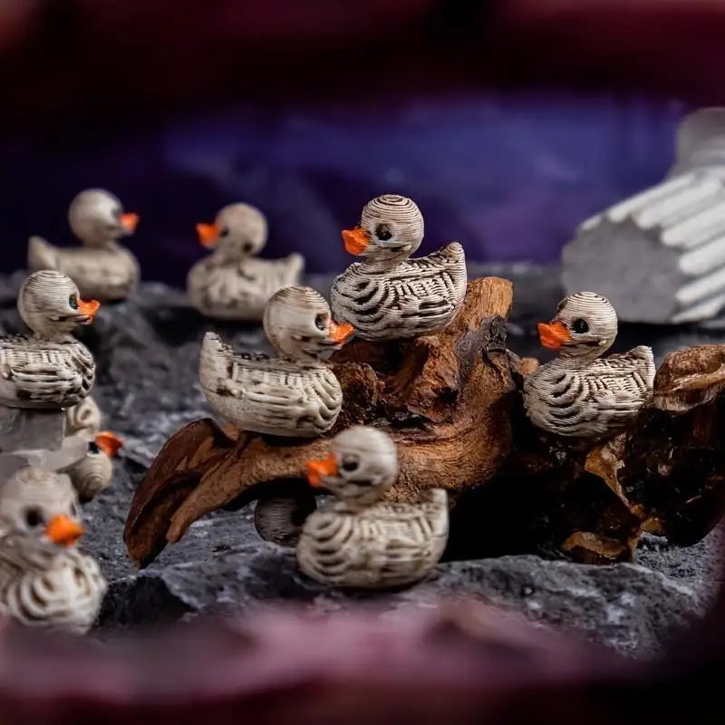 20-Pack 0.6in Gothic Cute Skull Ducks - Resin Figurines for Halloween, Gothic Home, Office, Party - Compact Desk Decor