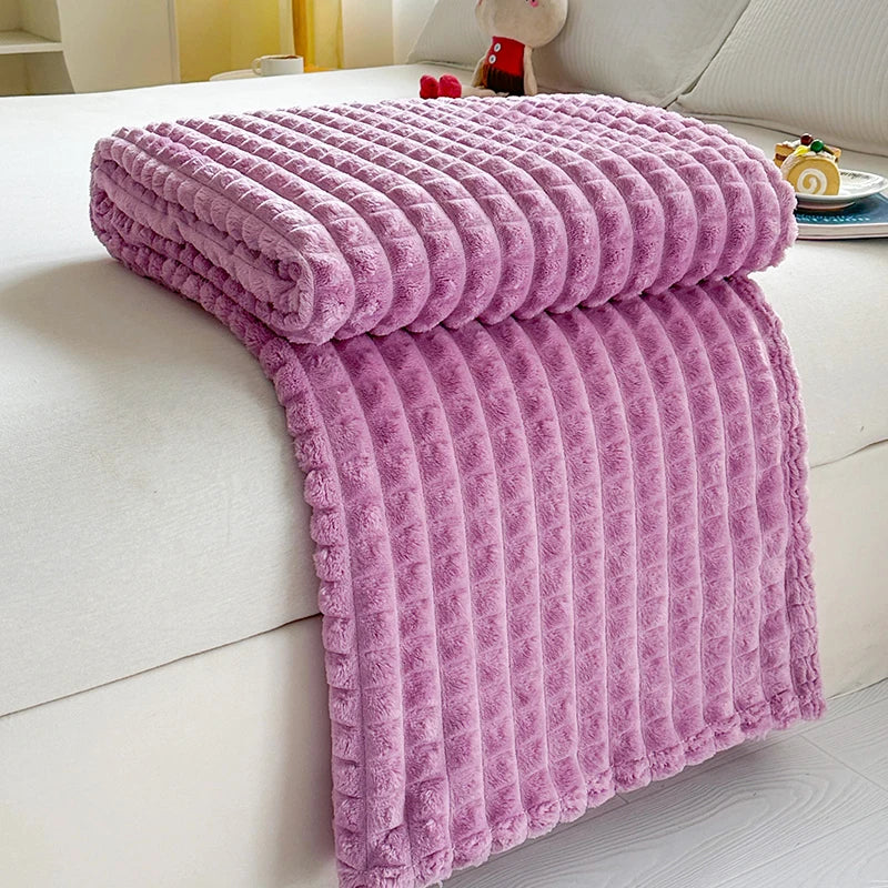 New Simple 3D Plaid Blanket Autumn Winter Soft Warm Multi-functional Sofa Blankets Cozy Durable Artificial Rabbit Plush Blanket